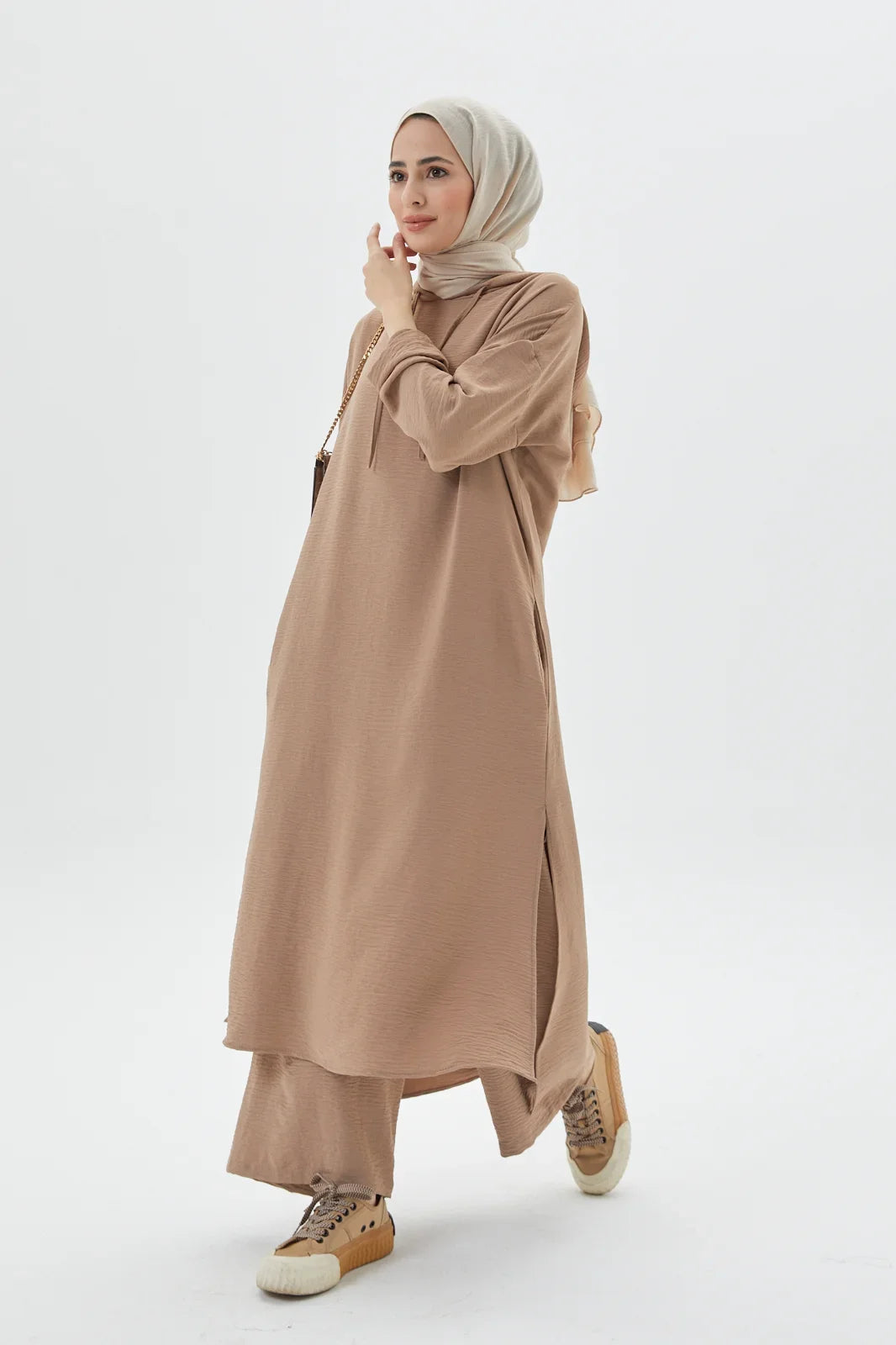 Sandy Brown Summer Elegance at Turkista Hooded Full Set