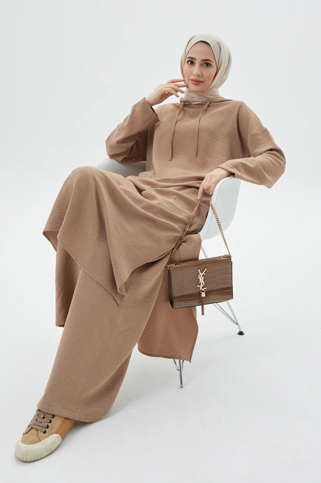 Sandy Brown Summer Elegance at Turkista Hooded Full Set