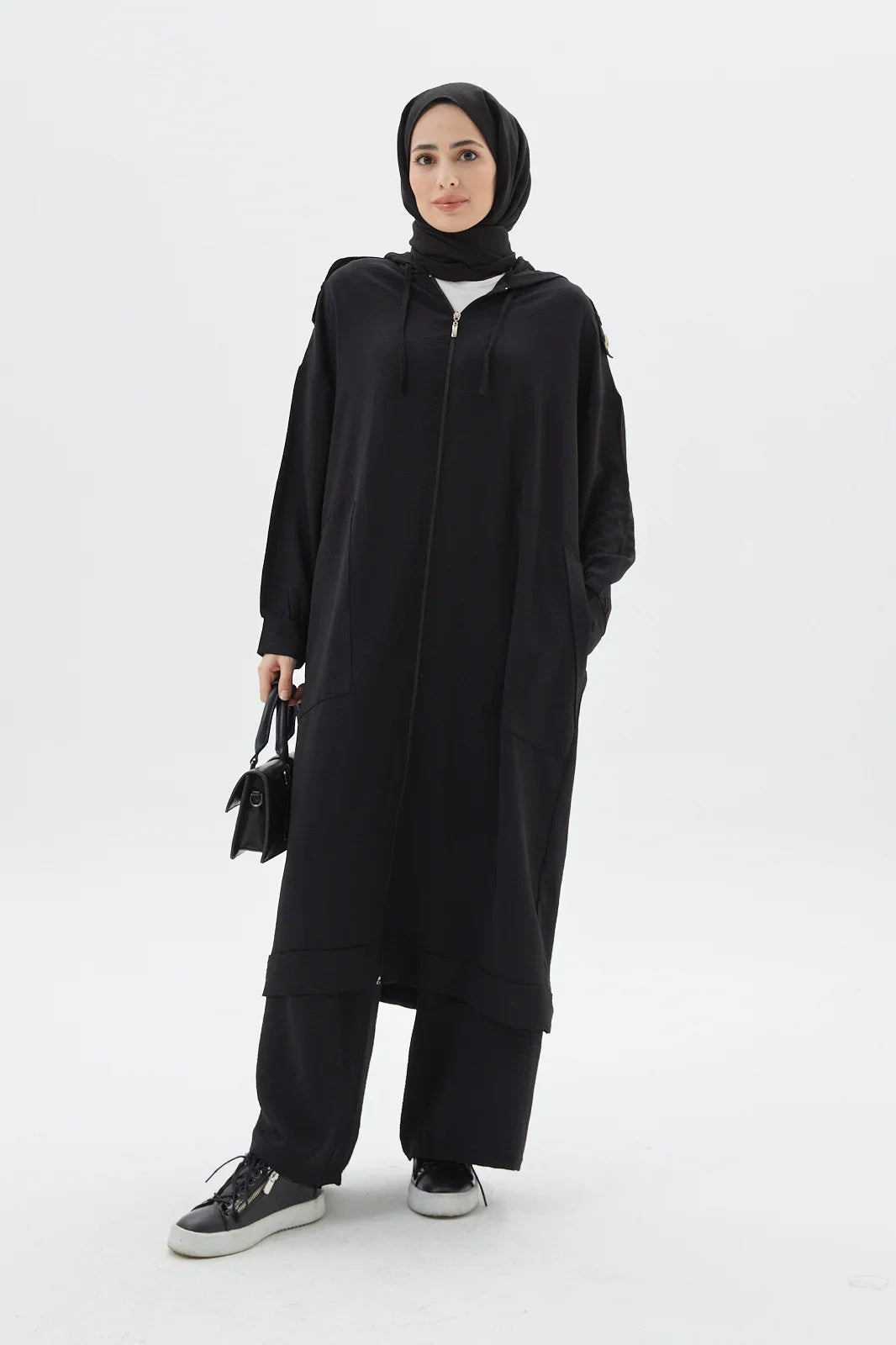 Zippered 2 Piece Set Black Abaya