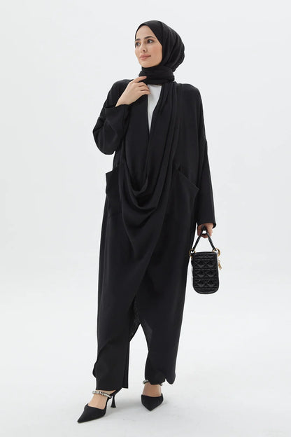 Elegant Black Cross Abaya Modest Outfit Exclusively at Turkista