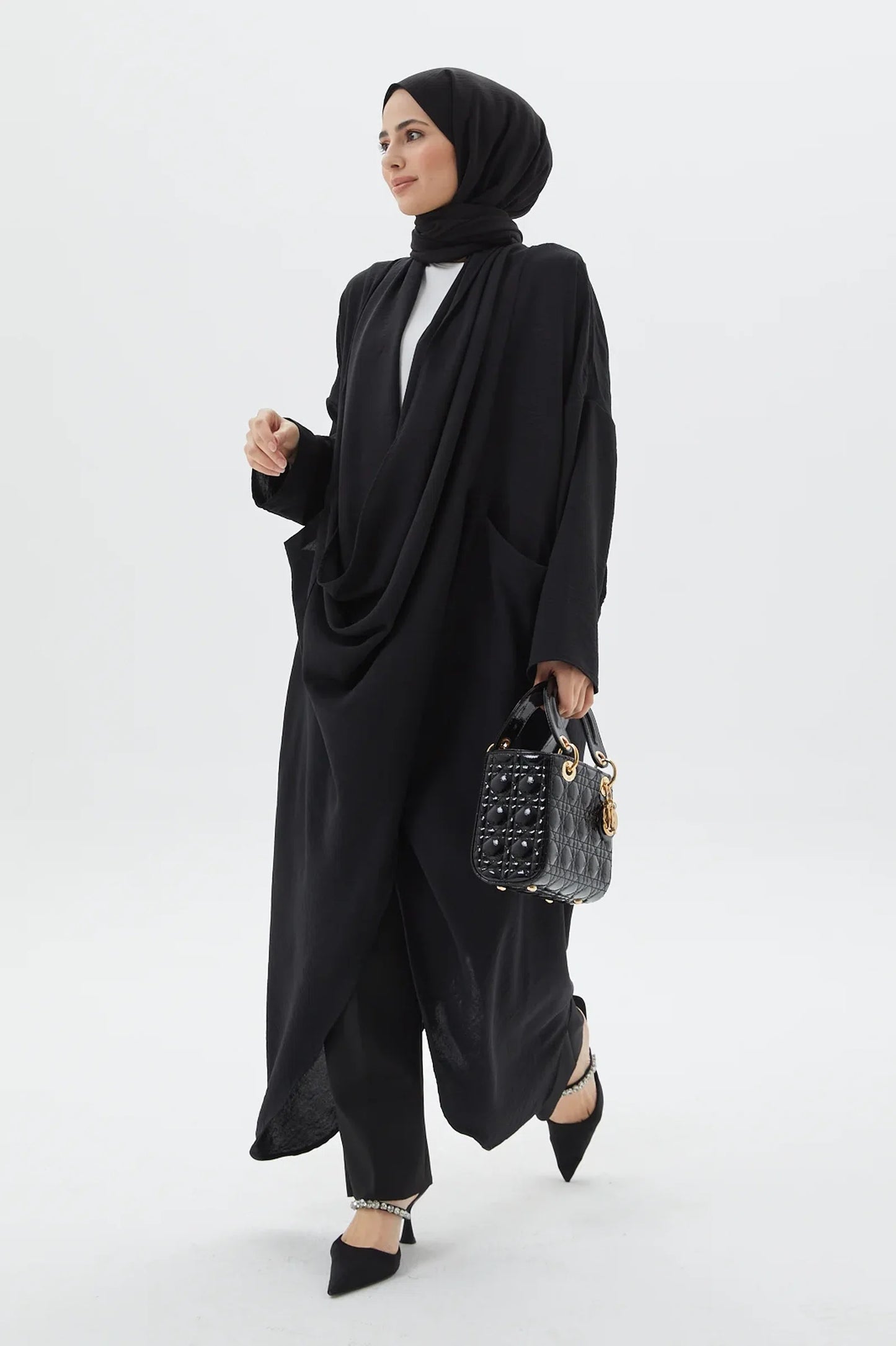 Elegant Black Cross Abaya Modest Outfit Exclusively at Turkista