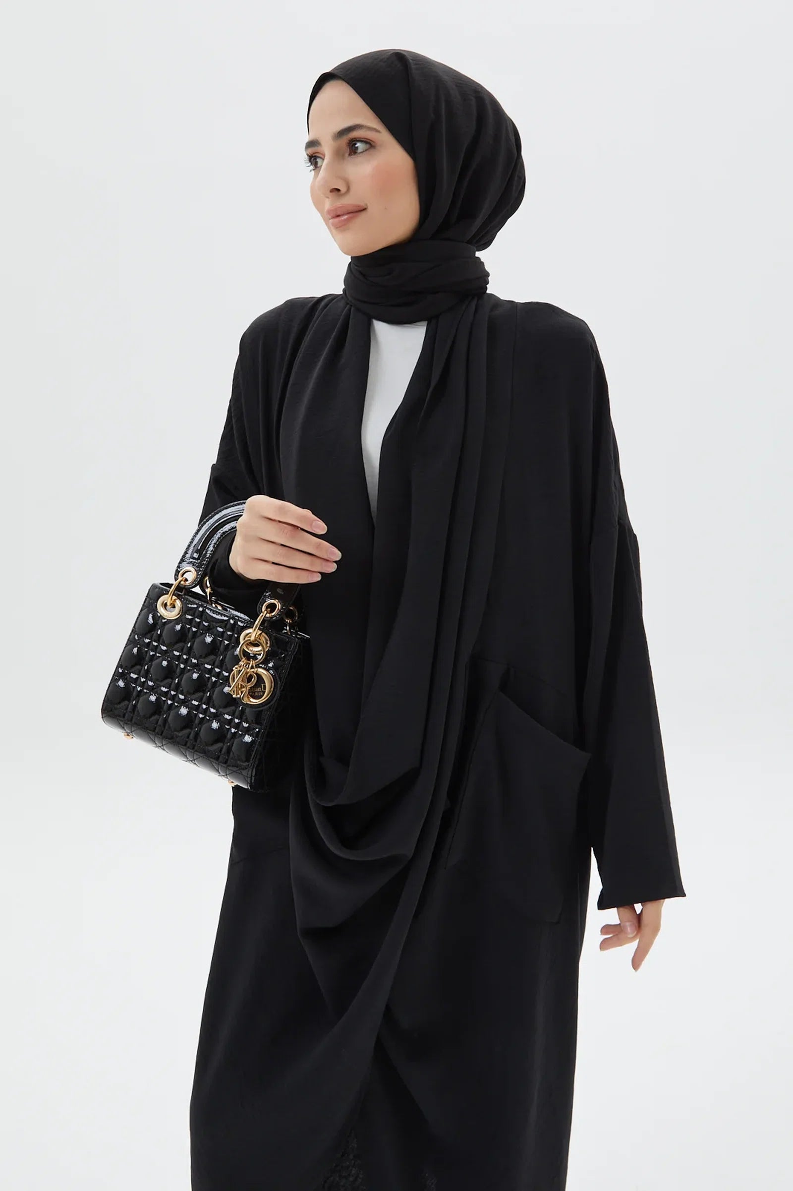 Elegant Black Cross Abaya Modest Outfit Exclusively at Turkista