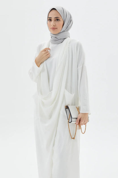 White Cross Abaya Modest Outfit Exclusively on Turkista