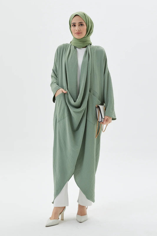 Refreshing Mint Cross Abaya Modest Outfit Exclusively on Turkista