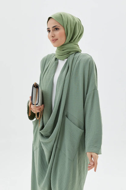 Refreshing Mint Cross Abaya Modest Outfit Exclusively on Turkista