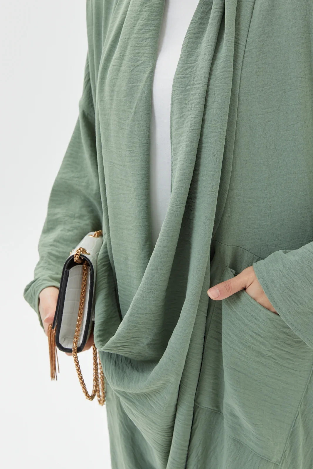 Refreshing Mint Cross Abaya Modest Outfit Exclusively on Turkista