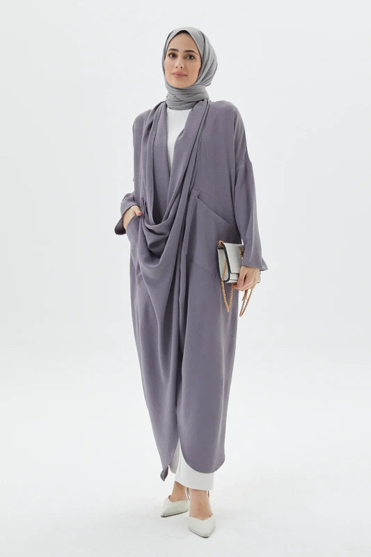 Stylish Grey Abaya Set Modest Evening Dresses