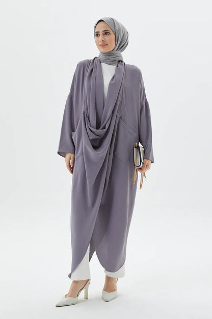 Stylish Grey Abaya Set Modest Evening Dresses