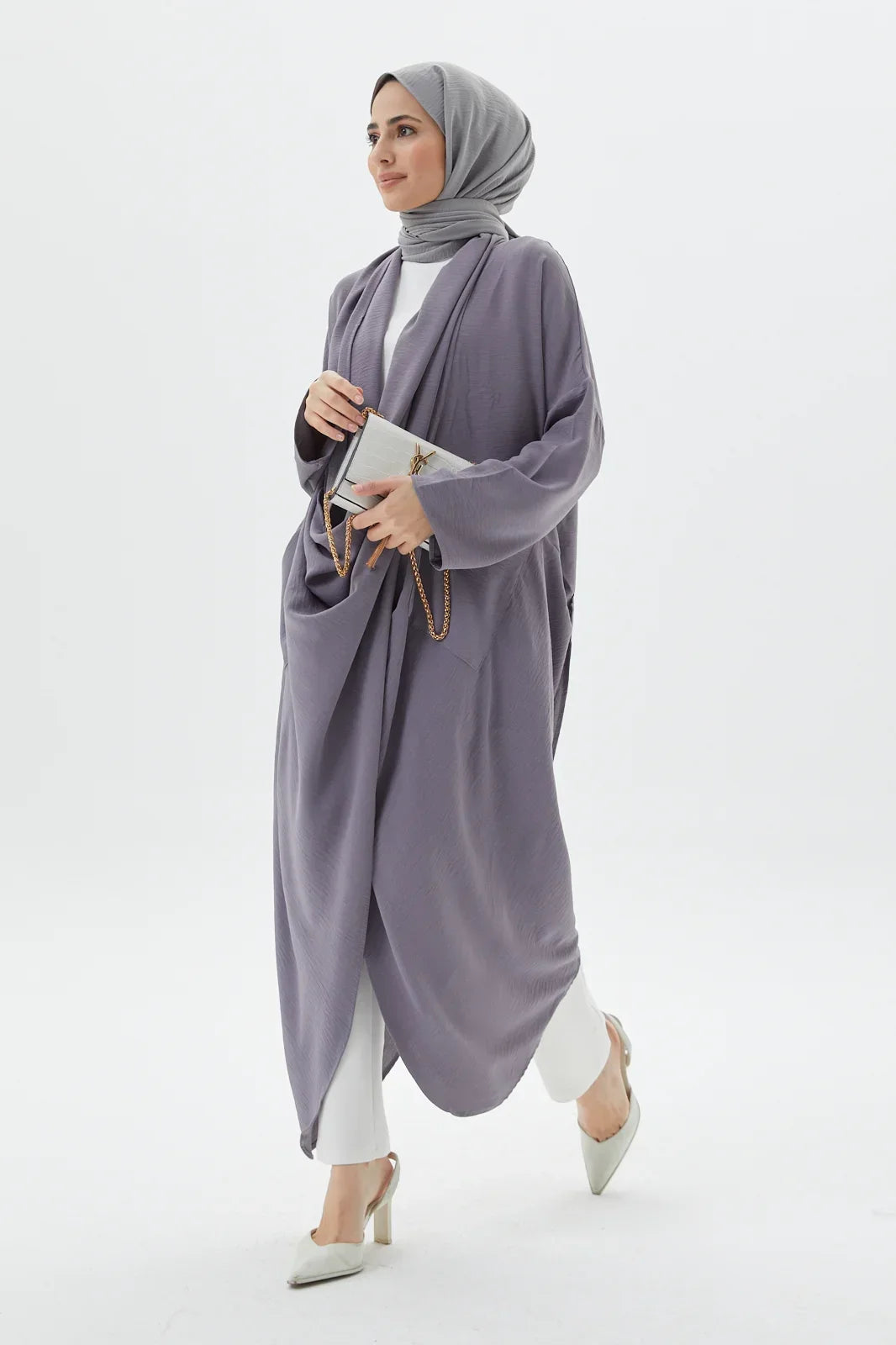 Stylish Grey Abaya Set Modest Evening Dresses