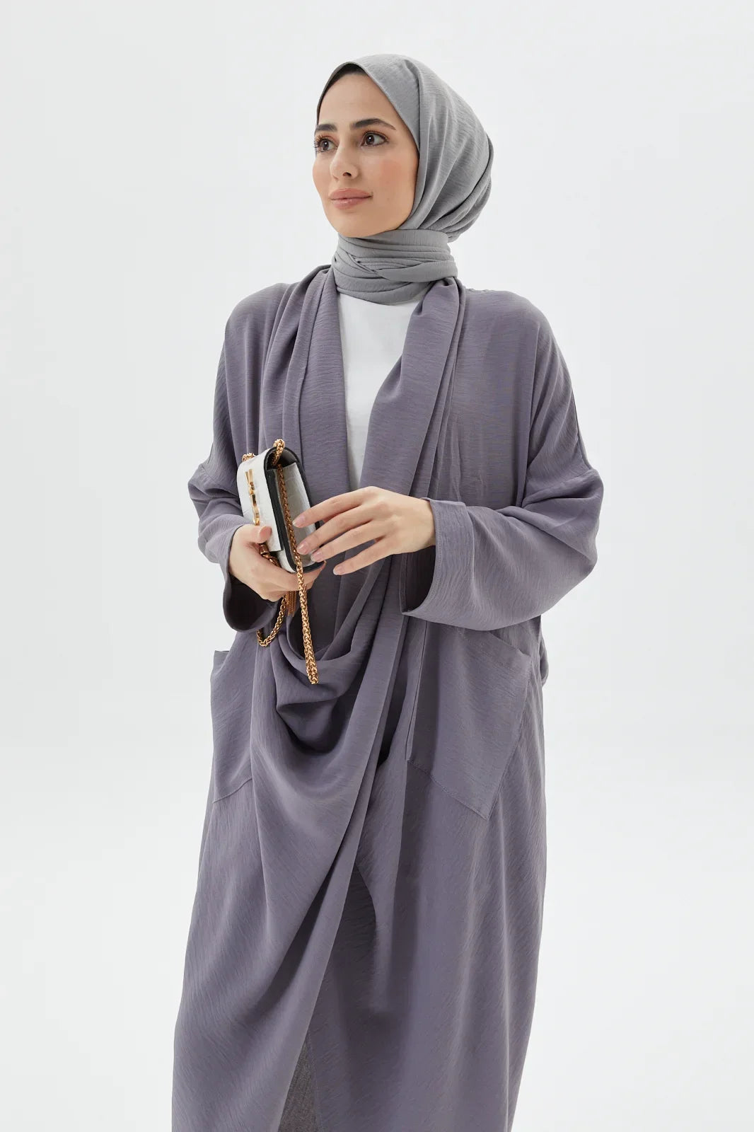 Stylish Grey Abaya Set Modest Evening Dresses