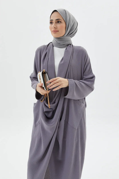 Stylish Grey Abaya Set Modest Evening Dresses