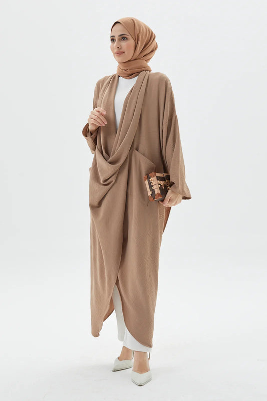 Sandy Brown Cross Abaya Turkista's Exclusive Modest Outfit