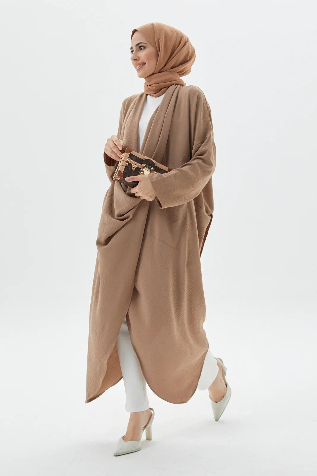 Sandy Brown Cross Abaya Turkista's Exclusive Modest Outfit