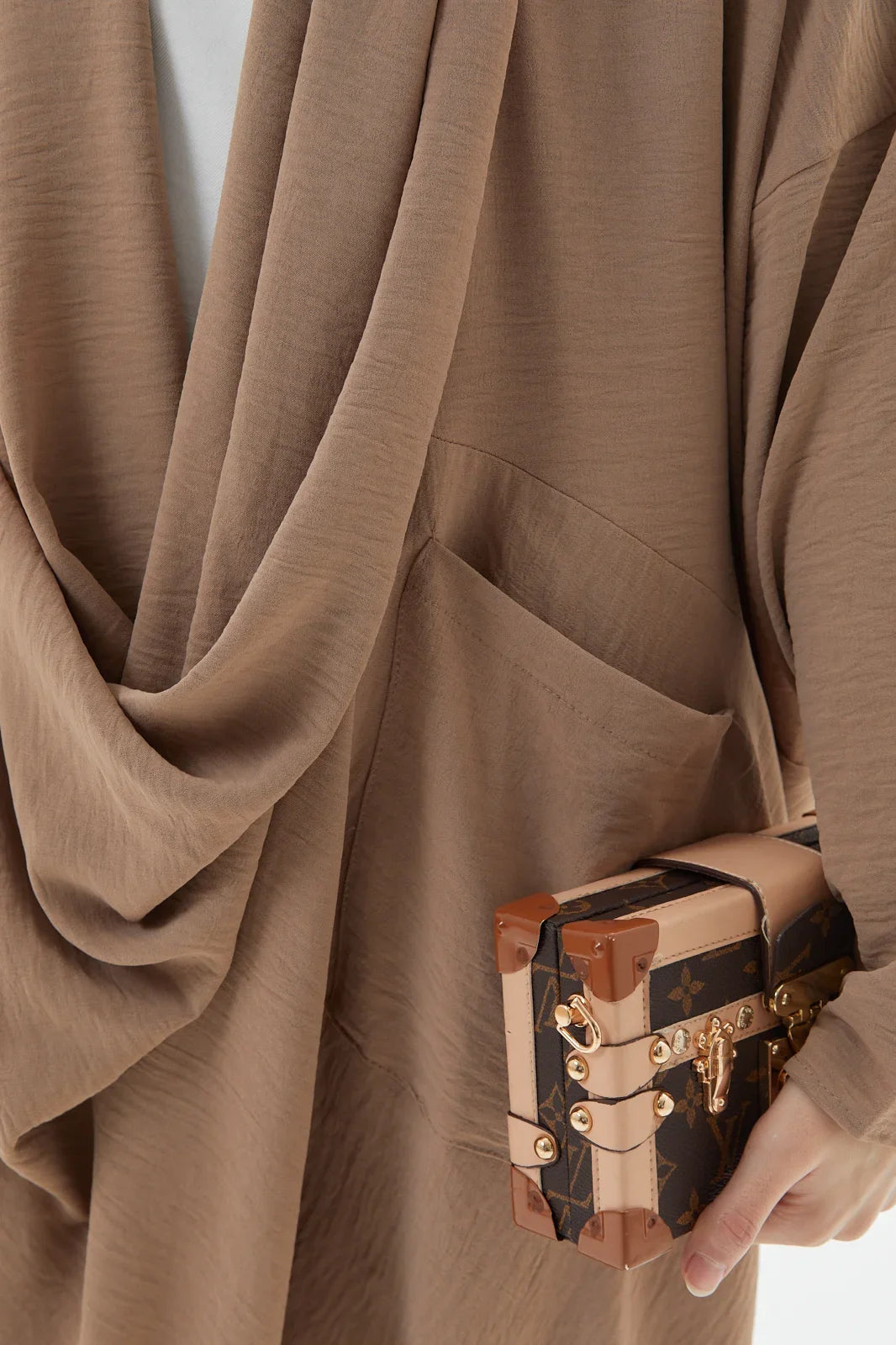 Sandy Brown Cross Abaya Turkista's Exclusive Modest Outfit