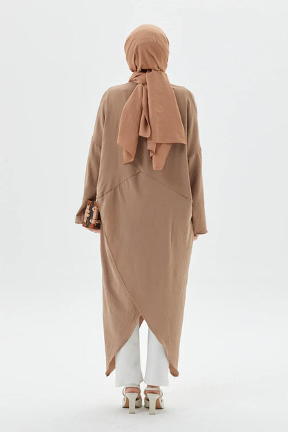 Sandy Brown Cross Abaya Turkista's Exclusive Modest Outfit