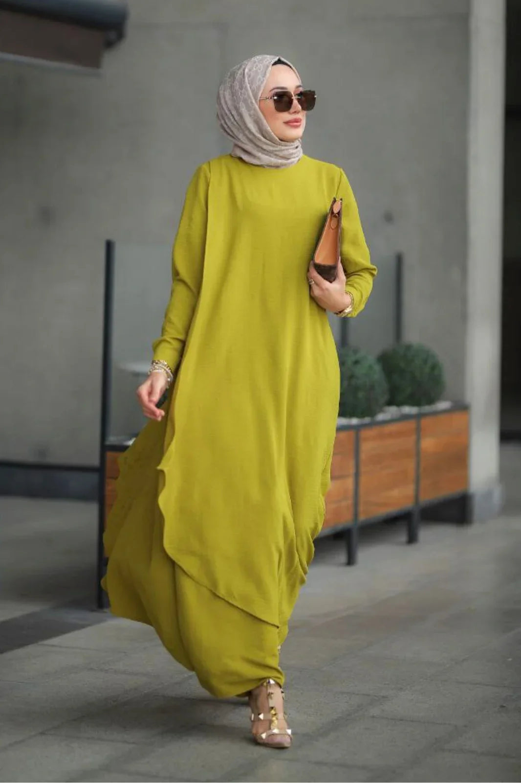 Modern Oil Green Abaya Modest Evening Dresses