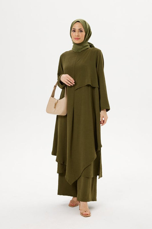 Two-Piece Modest Green Abaya Travel Set Outfit