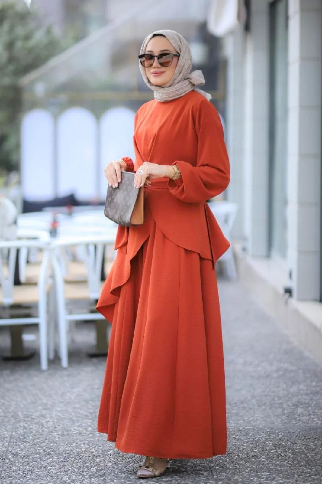 Minel 2-Piece Takim Burnt Orange Modest Dress Abaya Sets