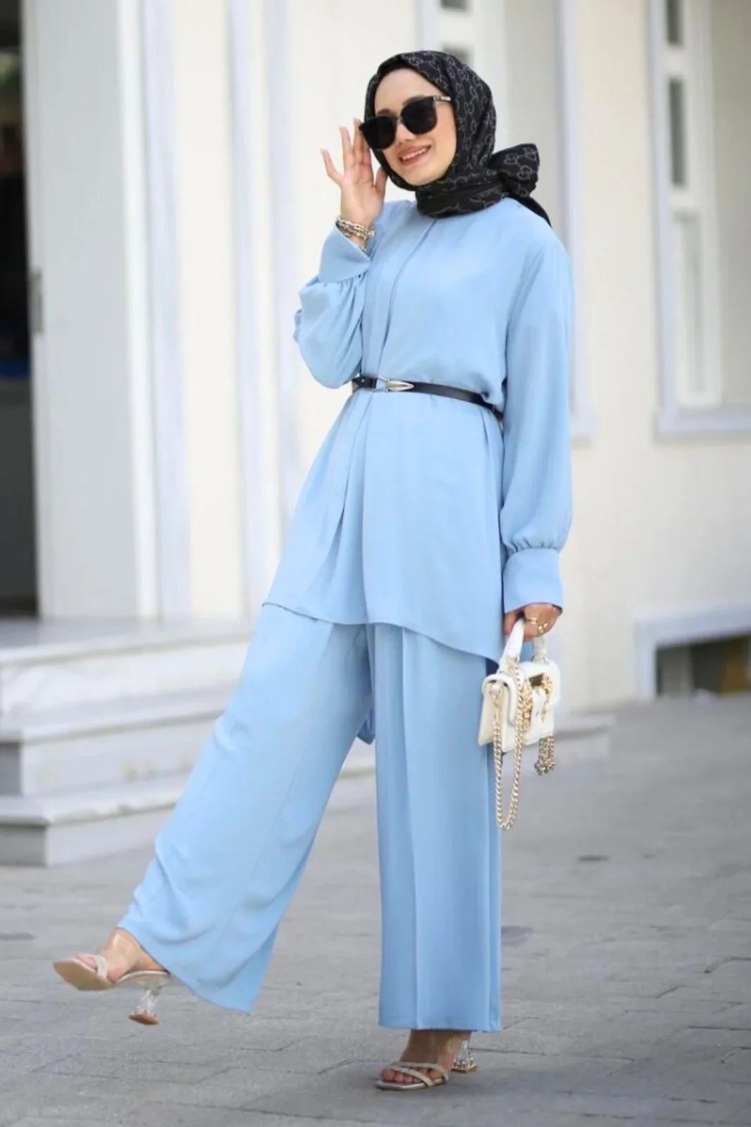 Modest Cornflower Blue Tunic Set