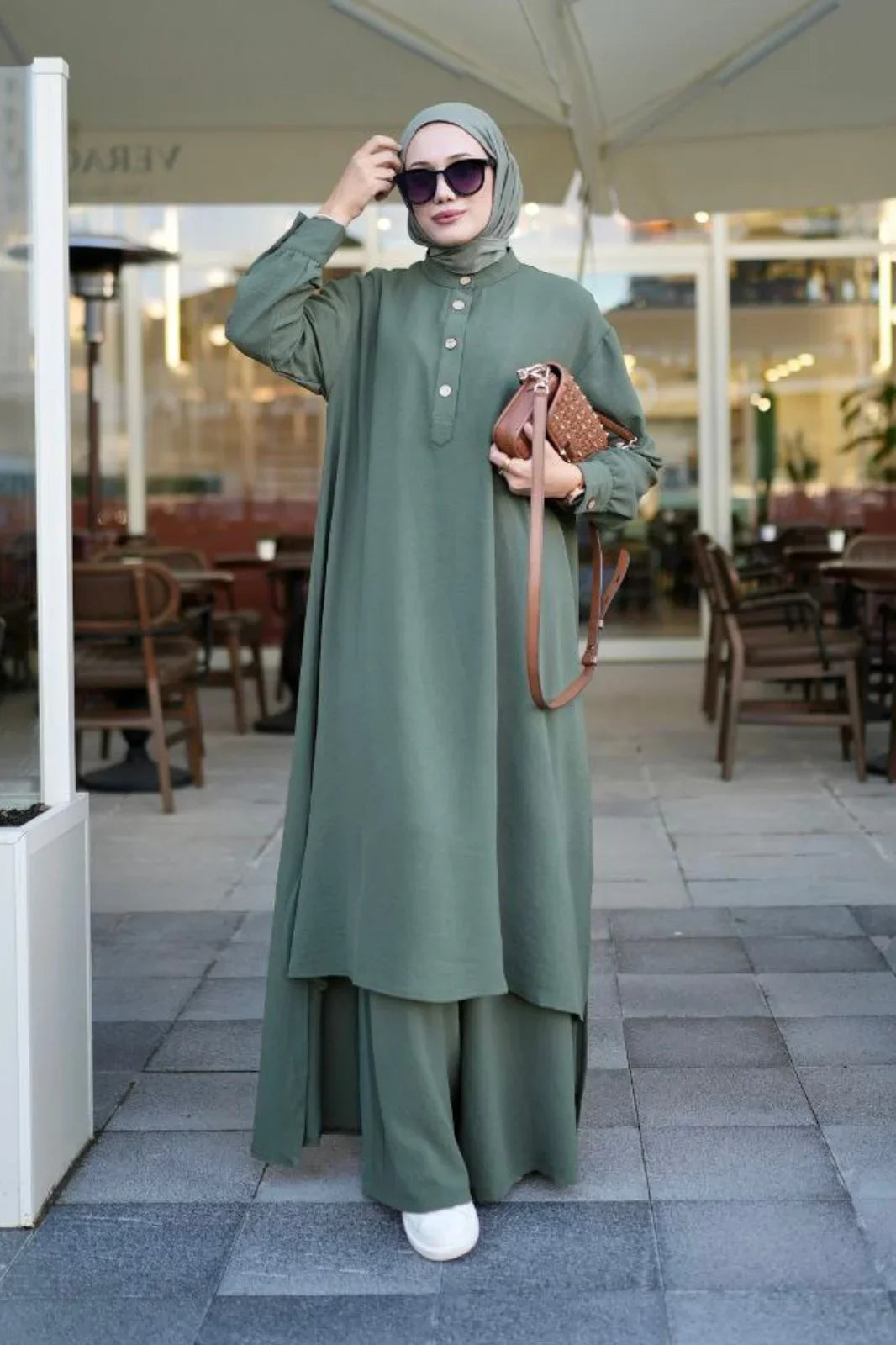 2-Piece Saye Takim Green Abaya Set for Modest Fashion