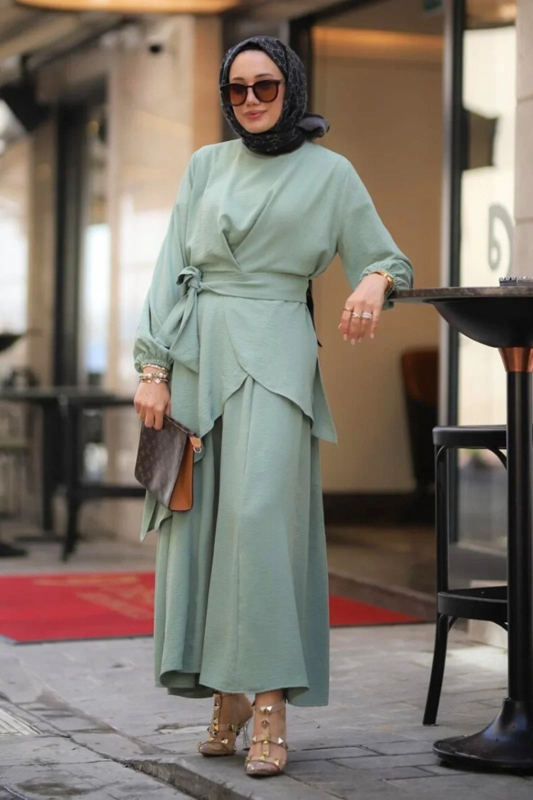 Minel 2-Piece Takim Modest Clothing Mint Abaya Set