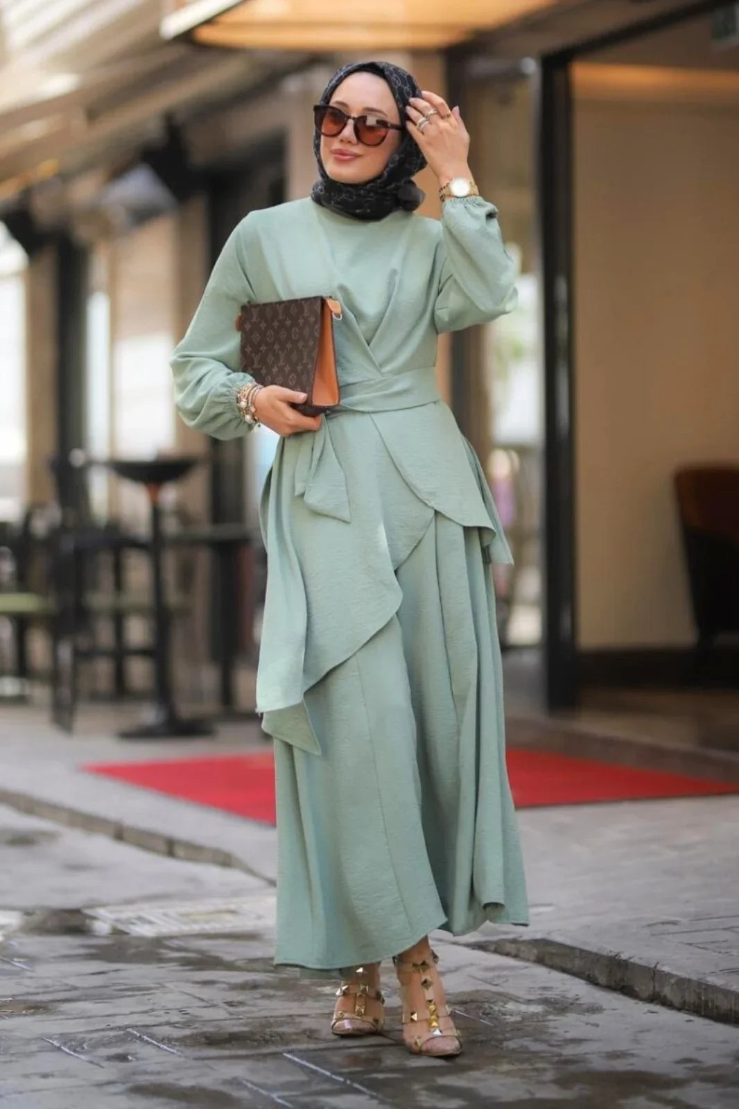 Minel 2-Piece Takim Modest Clothing Mint Abaya Set