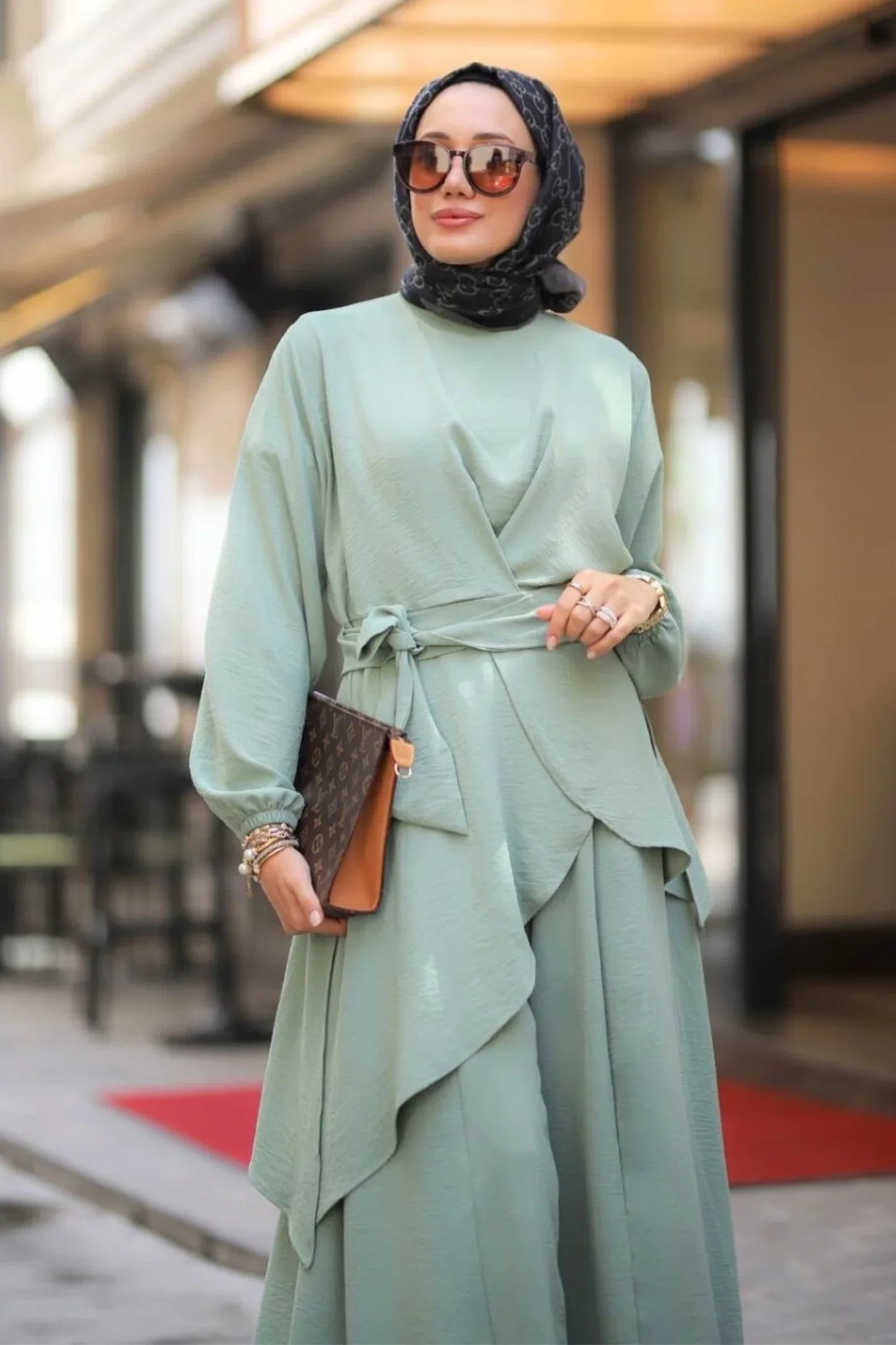 Minel 2-Piece Takim Modest Clothing Mint Abaya Set