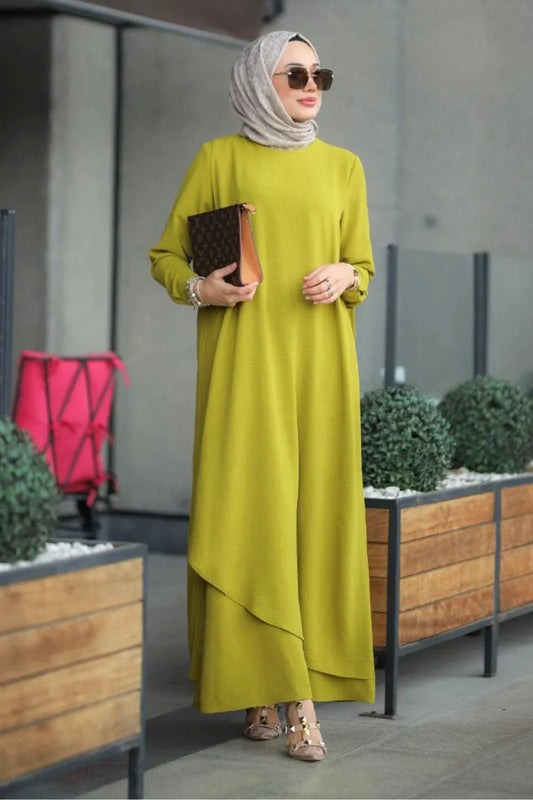 Modern Oil Green Abaya Modest Evening Dresses