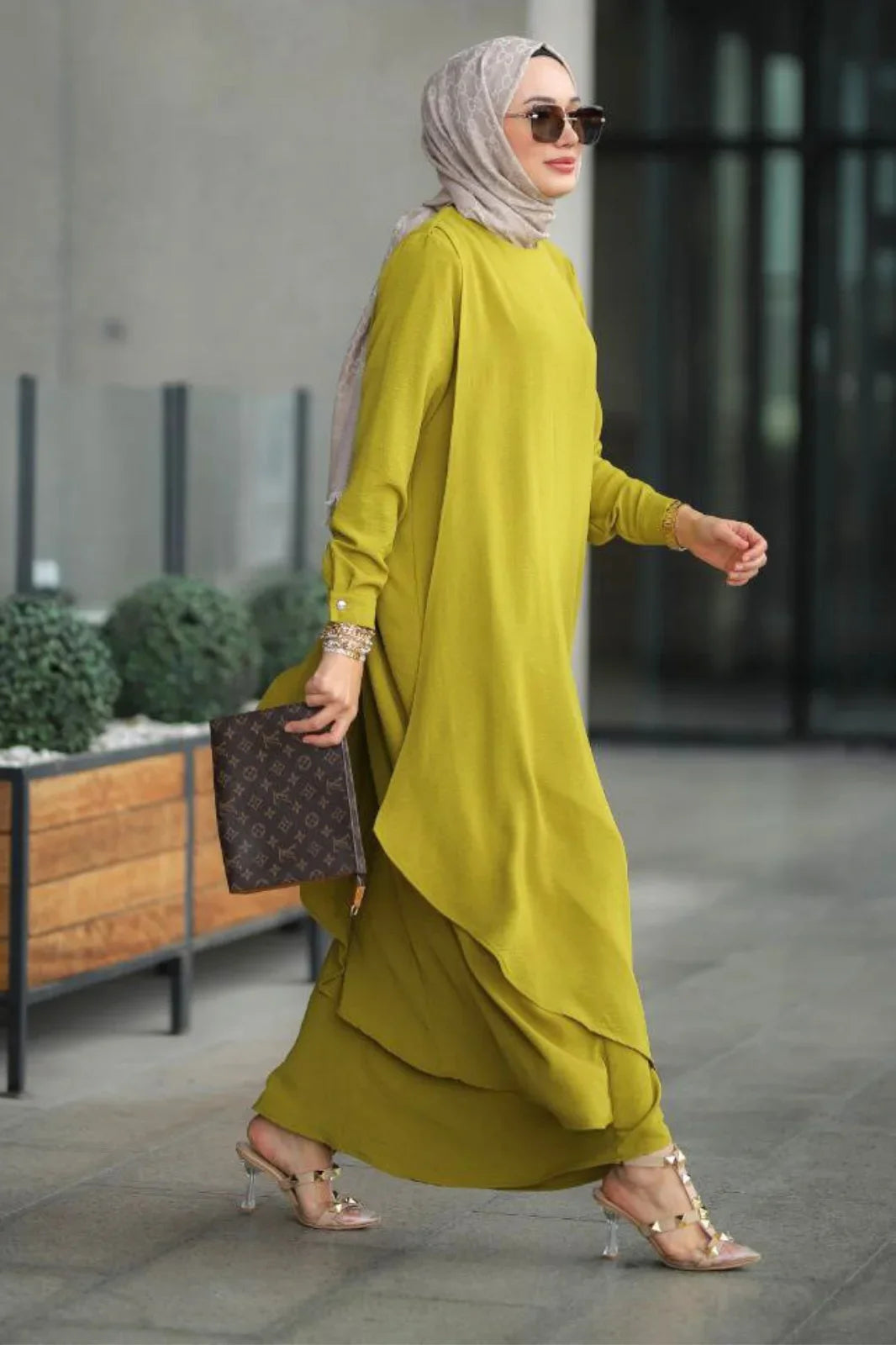 Modern Oil Green Abaya Modest Evening Dresses