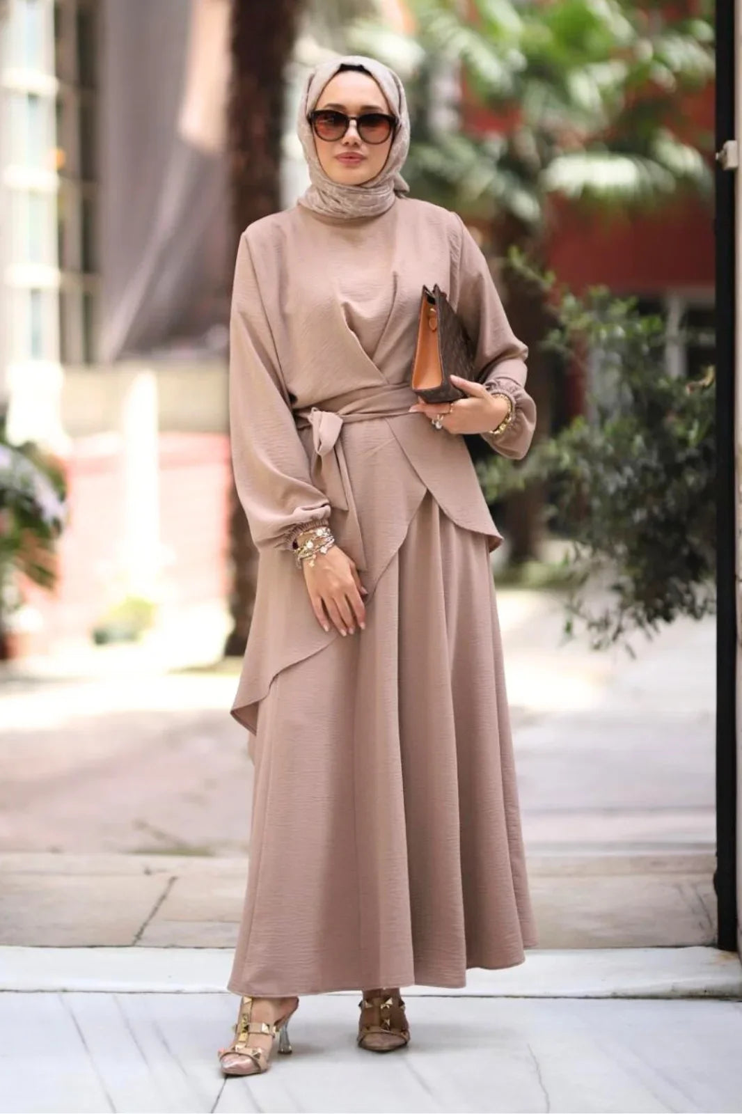 Minel 2-Piece Takim Sandy Brown Modest Outfit Abaya Set