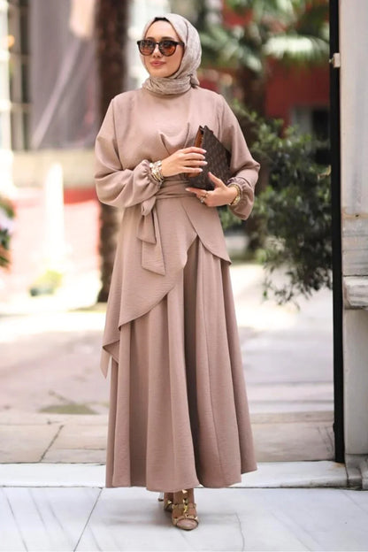 Minel 2-Piece Takim Sandy Brown Modest Outfit Abaya Set