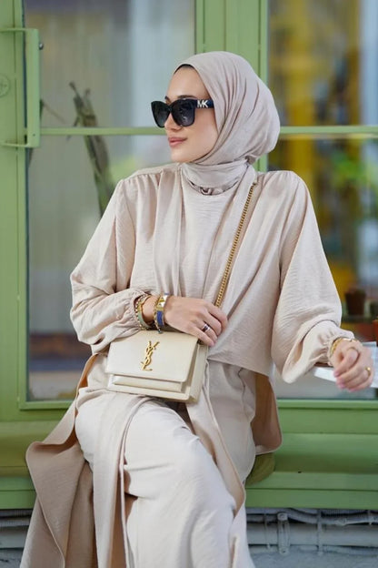 Cream Tie Jumpsuit Abaya Modest Chic Outfit from Turkista