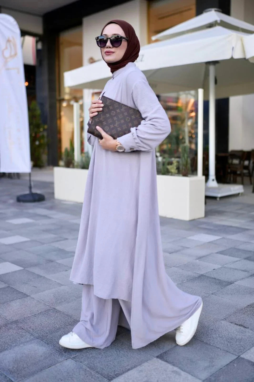 Grey Abaya Travel Suit Modest Evening Dresses