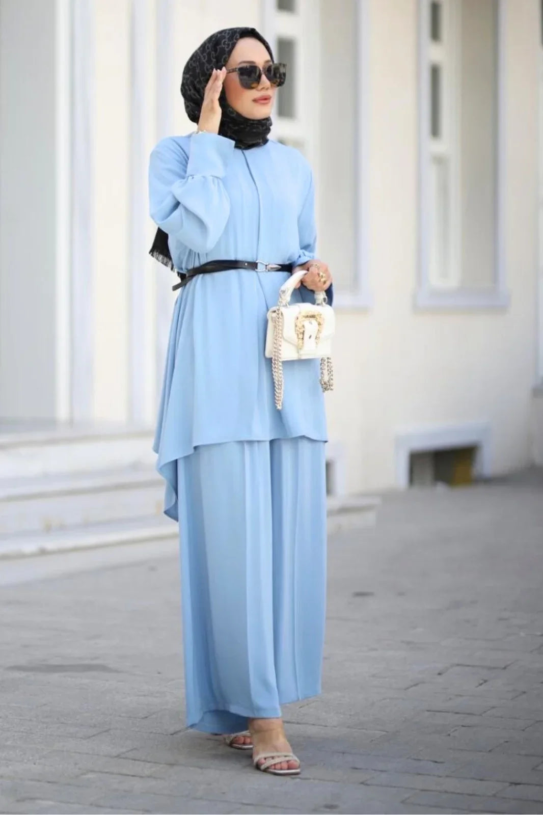 Modest Cornflower Blue Tunic Set