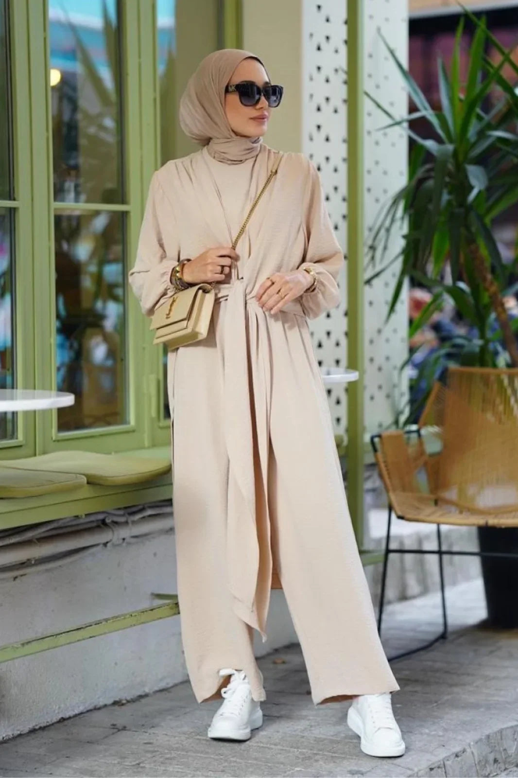 Cream Tie Jumpsuit Abaya Modest Chic Outfit from Turkista