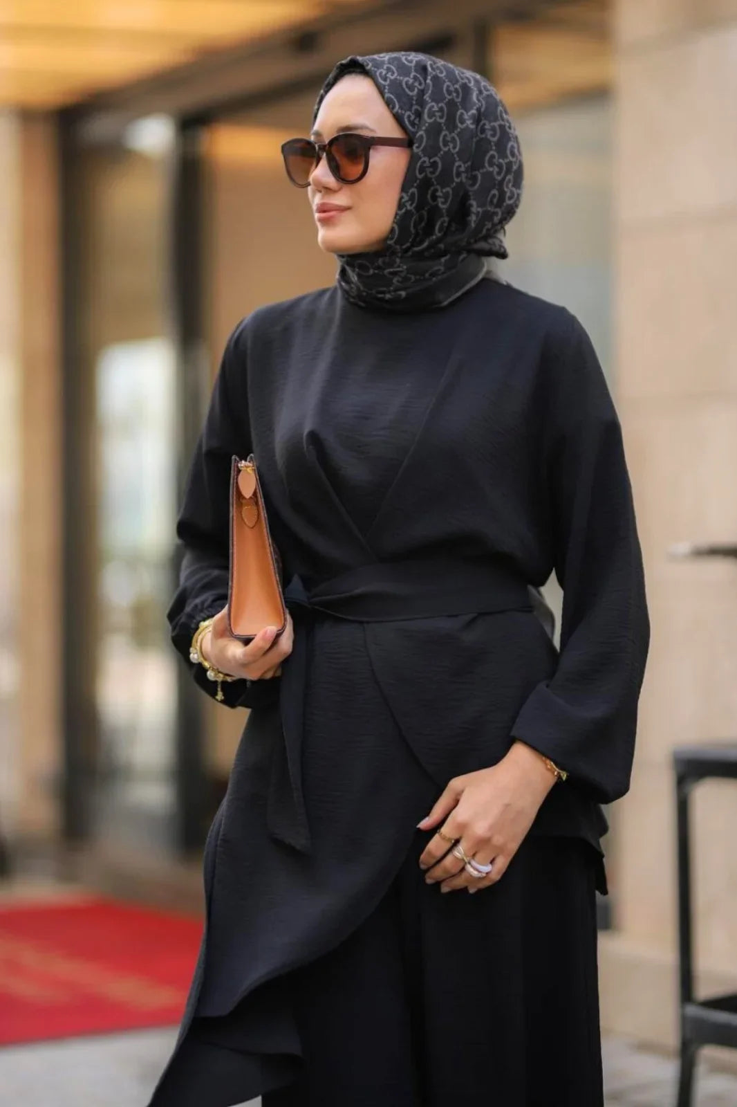 Minel 2-Piece Takim Modest Clothing Black Abaya Set 