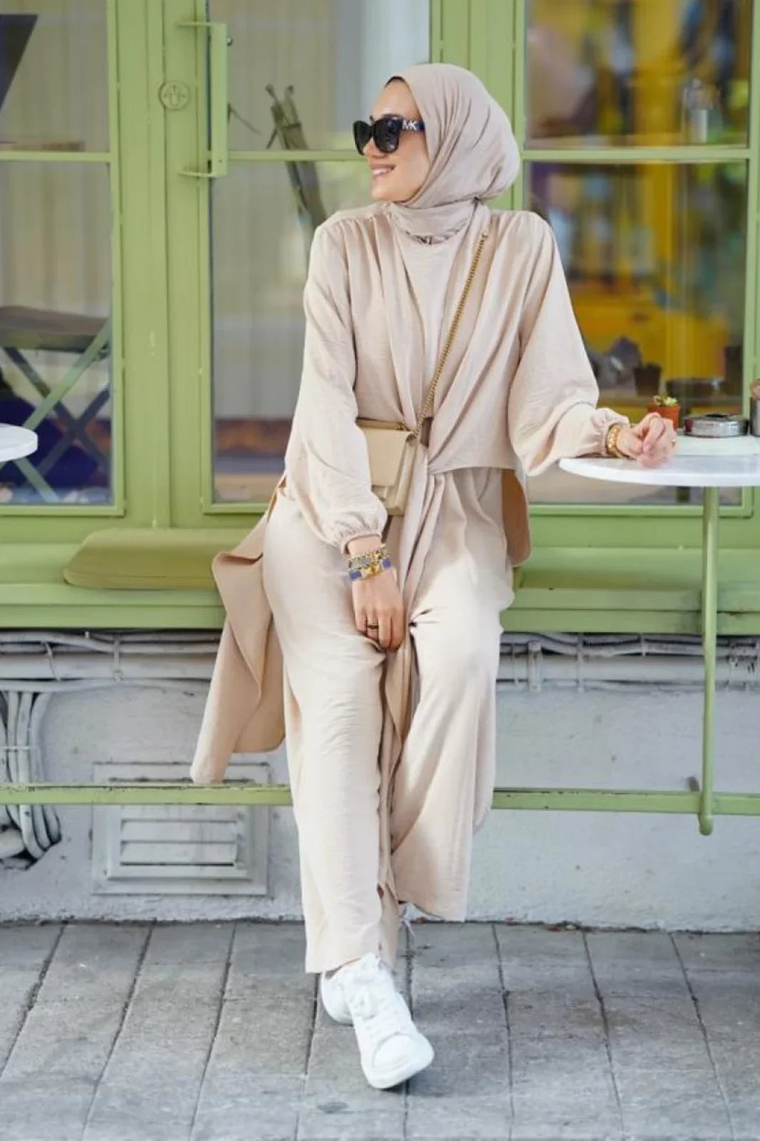 Cream Tie Jumpsuit Abaya Modest Chic Outfit from Turkista